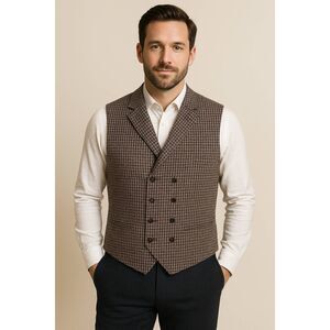Murano Men's Double Breasted Geometric Full Fabric Back Vest Size XL (46-48)